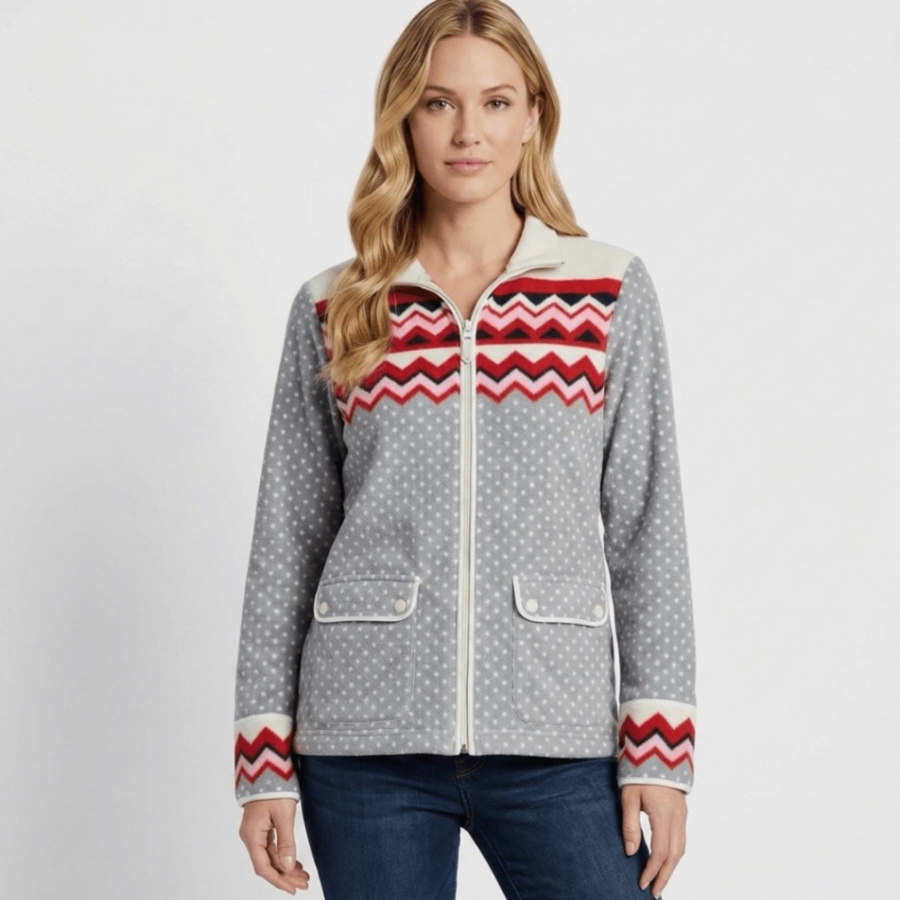 Talbots Fleece Zip-Up Jacket w/ Chevron & Polka Dot Pattern